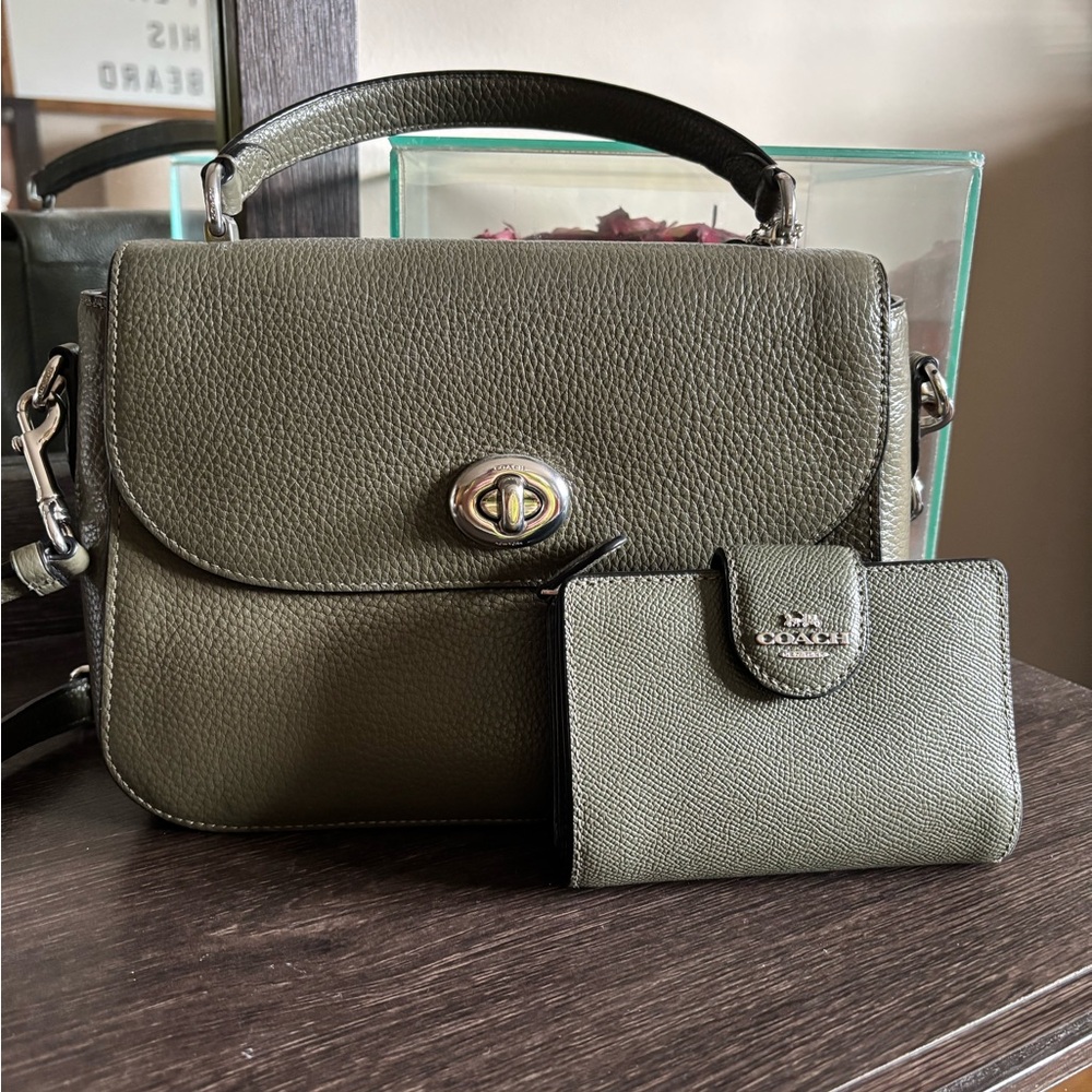 Coach Green Leather Satchel with Top Handle
